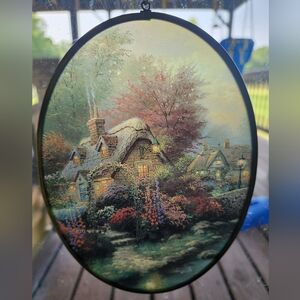 Thomas Kinkade Charming Cottage Scene Oval Wall Art Suncatcher